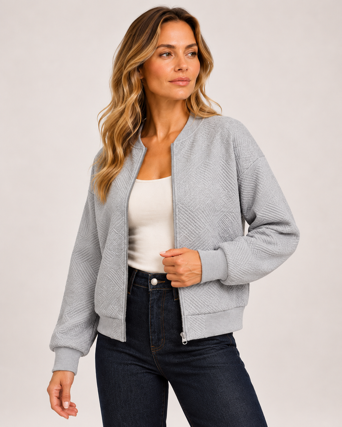 Women's Zip Up Cardigan with Textured Knit grey close variant view