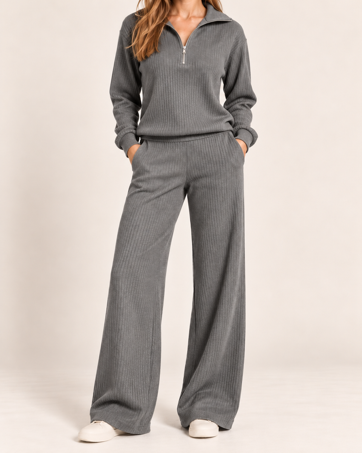 Women's grey half zip co-ord set close variant view