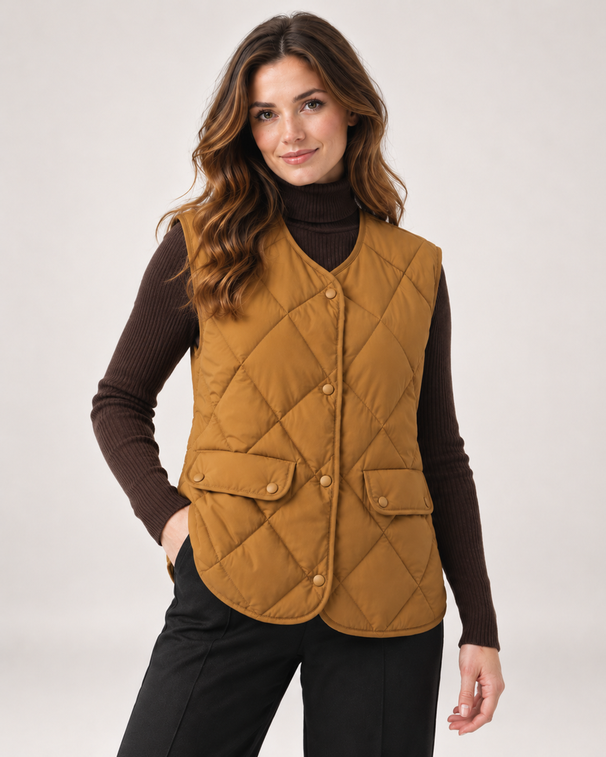 Women's Quilted Gilet with Diamond Design and Patch Pockets orange close variant view