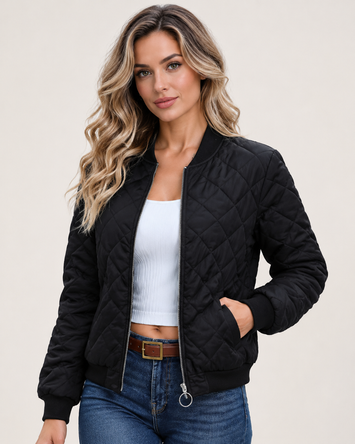 Women's Quilted Jacket with Stand Collar black close variant view