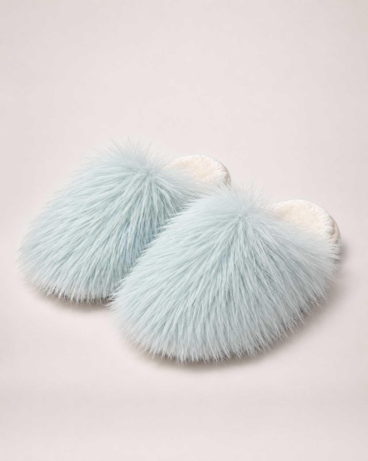 Women’s Mule Slippers with Fluffy Closed Toe in Blue, product only pair front three quarter view