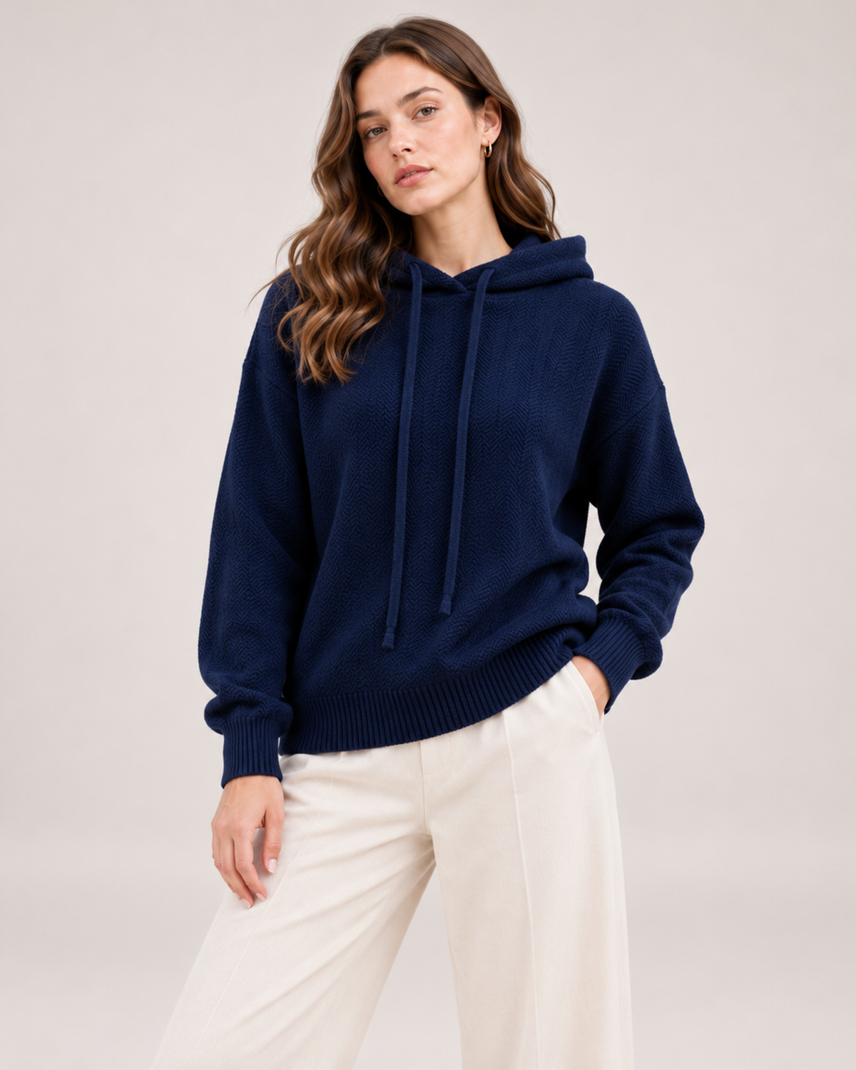 Women's Oversized Knitted Hoodie dark blue close variant view