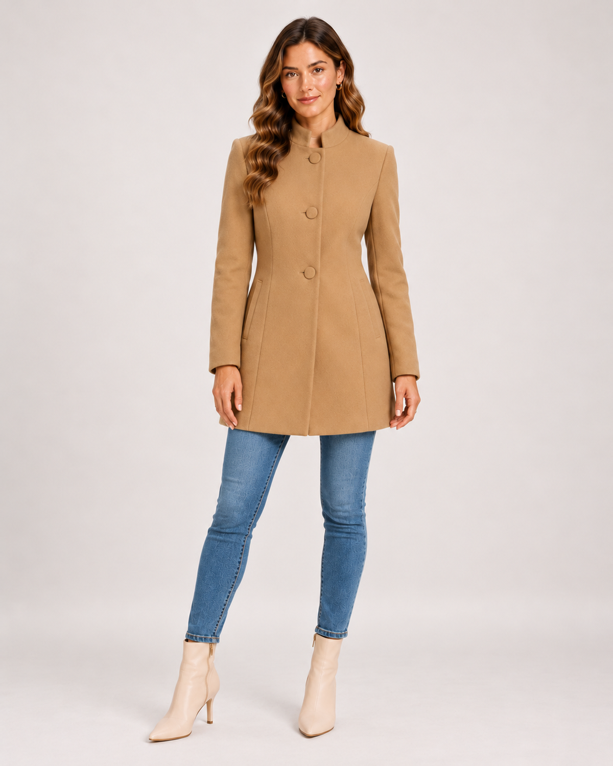 Women's Stand-Collar Longline Blazer khaki close variant view