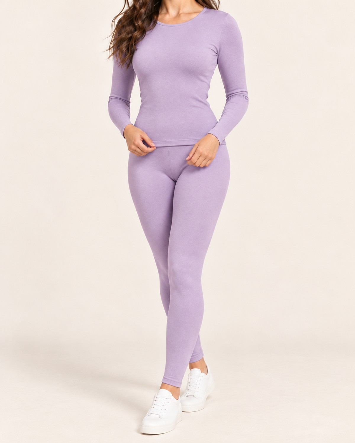 Women's lilac thermal base layer set close variant view