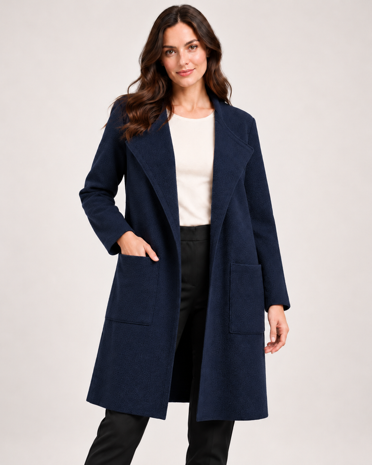 Women's Coatigan with Lapel Collar and Pockets navy blue close variant view