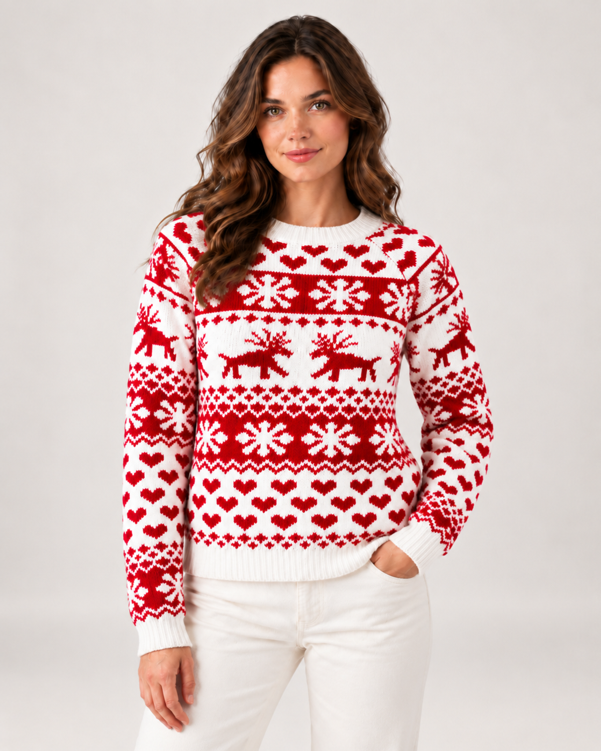 Women's white Christmas jumper with reindeer pattern