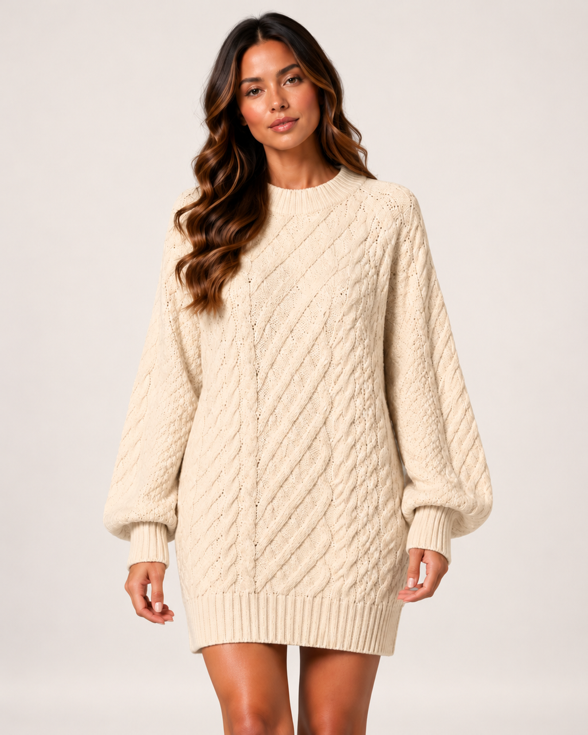 Women's cream oversized cable knit jumper dress