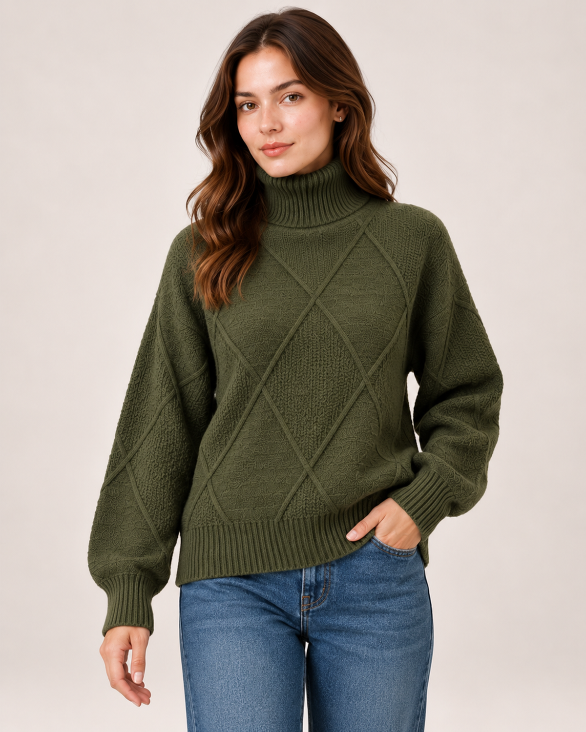 Women's Oversized Turtleneck Jumper green close variant view