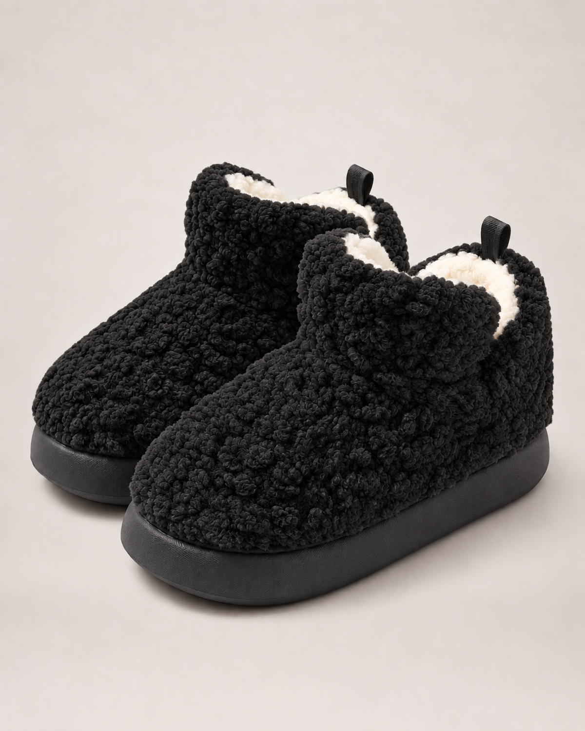 Women’s Slipper Boots with Fluffy Finish and Thick Sole in Green, product only pair front three quarter view