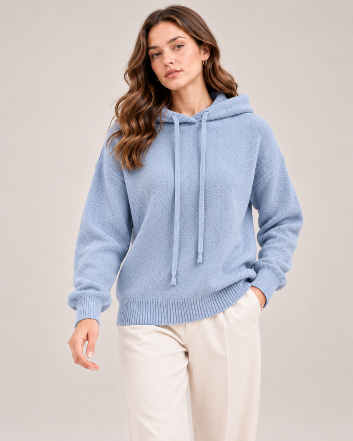 Women's Oversized Knitted Hoodie light blue close variant view