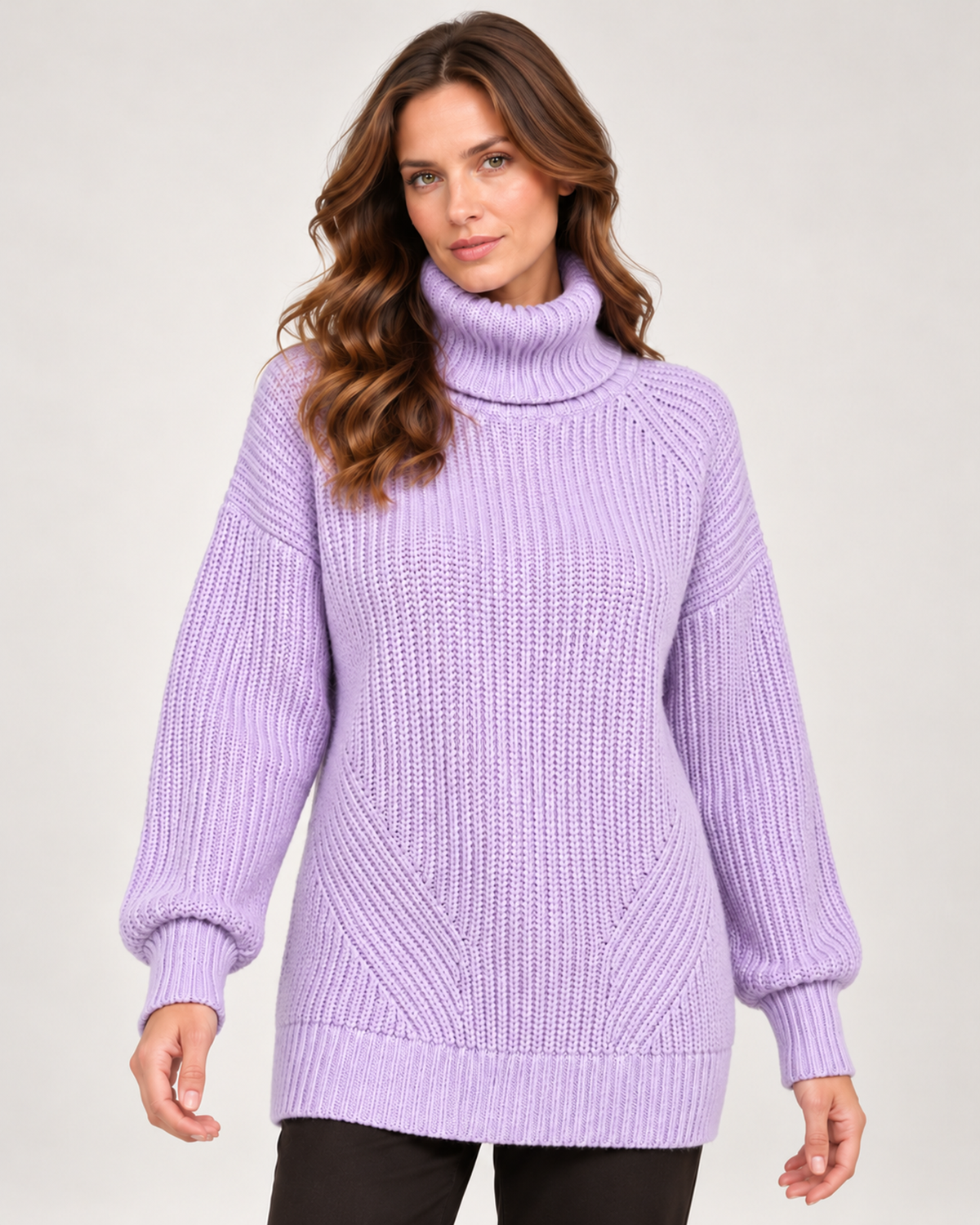 Women's Roll Neck Jumper with Relaxed Longline Fit light purple close variant view