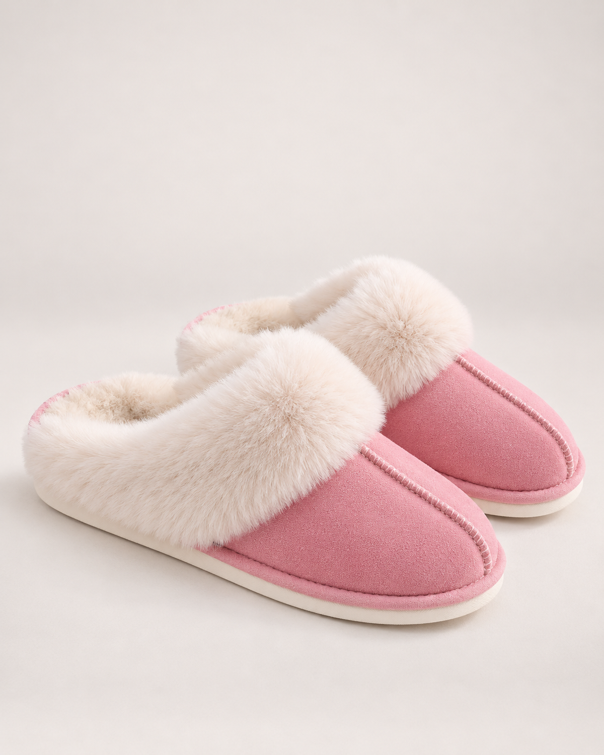 Women’s Mule Slippers with Plush Cuff and Closed Toe in Pink, product only view