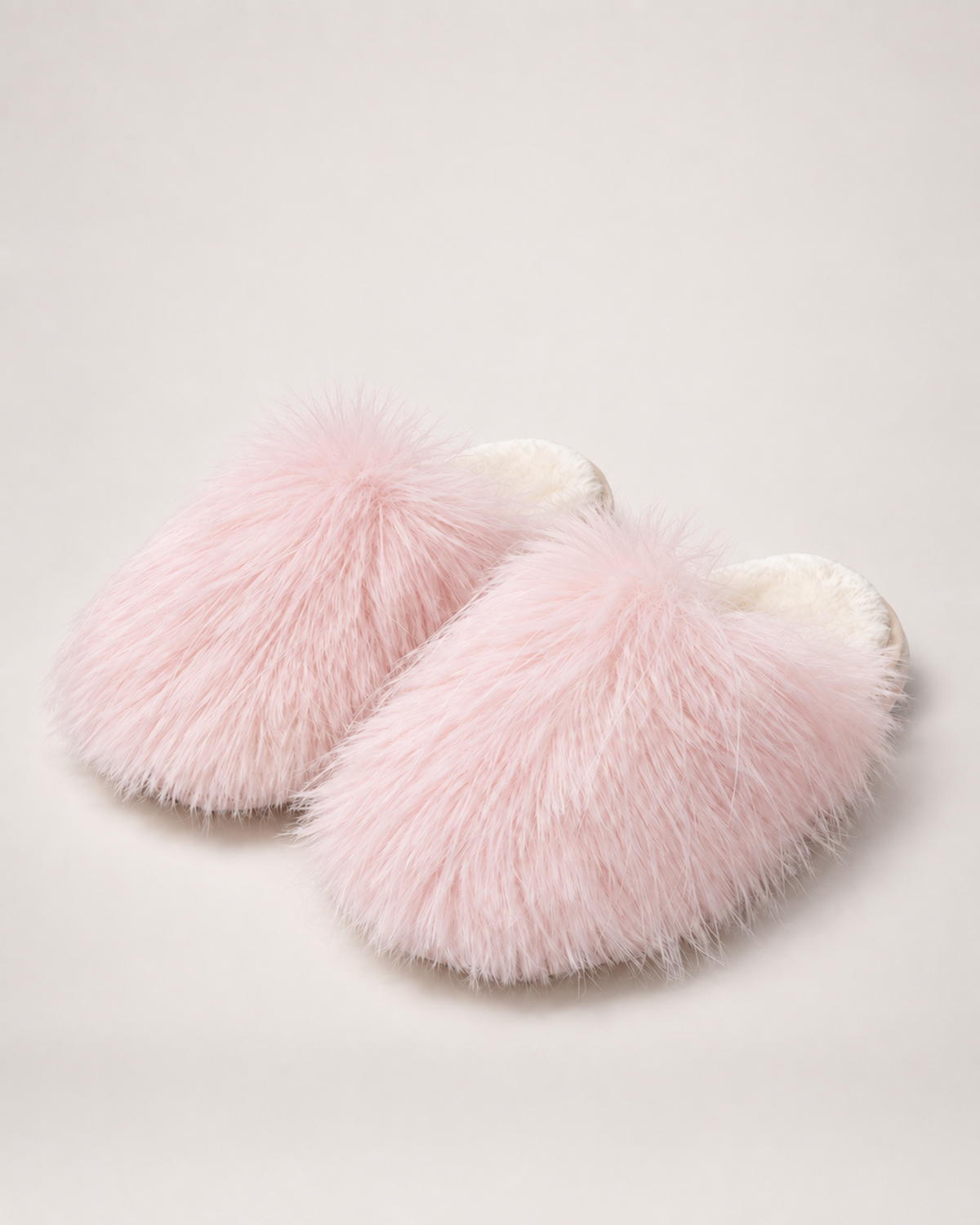 Women’s Mule Slippers with Fluffy Closed Toe in Pink, product only pair front three quarter view