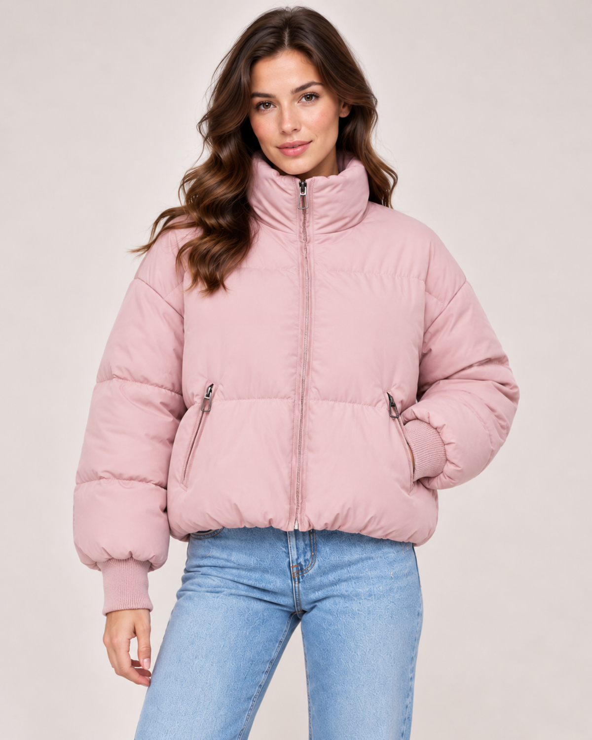 Women's cropped puffer jacket in pink