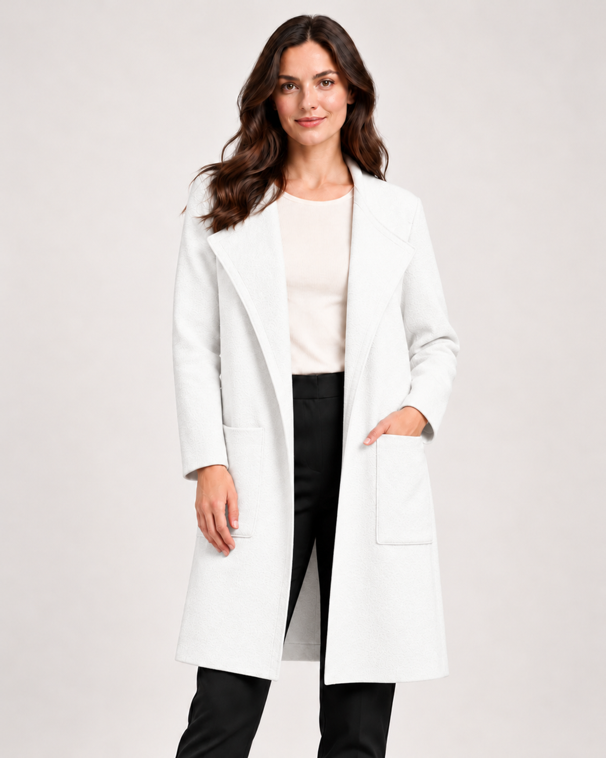 Women's Coatigan with Lapel Collar and Pockets white close variant view