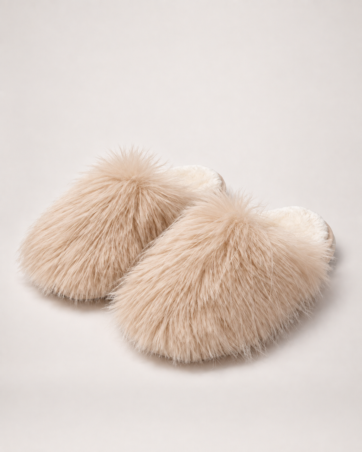 Women’s Mule Slippers with Fluffy Closed Toe in Brown, product only pair front three quarter view