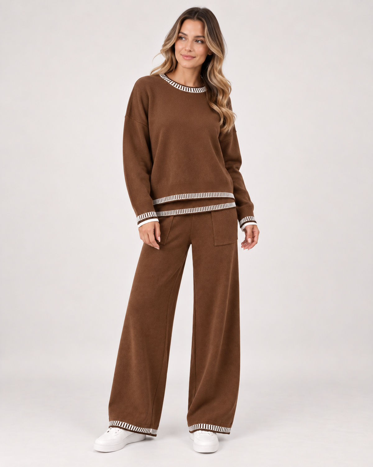 Women's Co-Ord Set with Jumper and Wide Leg Trousers brown close variant view