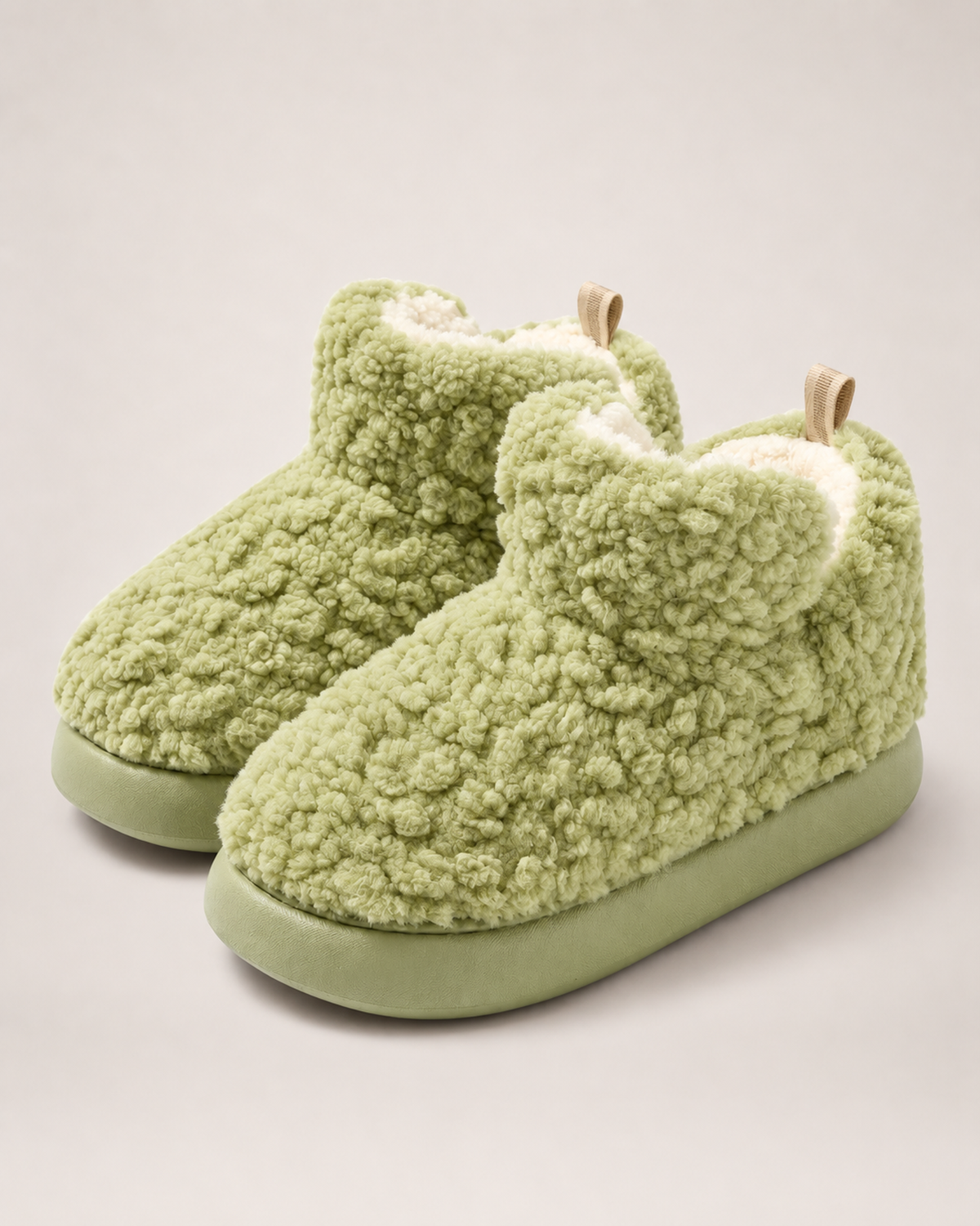 Women’s Slipper Boots with Fluffy Finish and Thick Sole in Dark Brown, product only pair front three quarter view