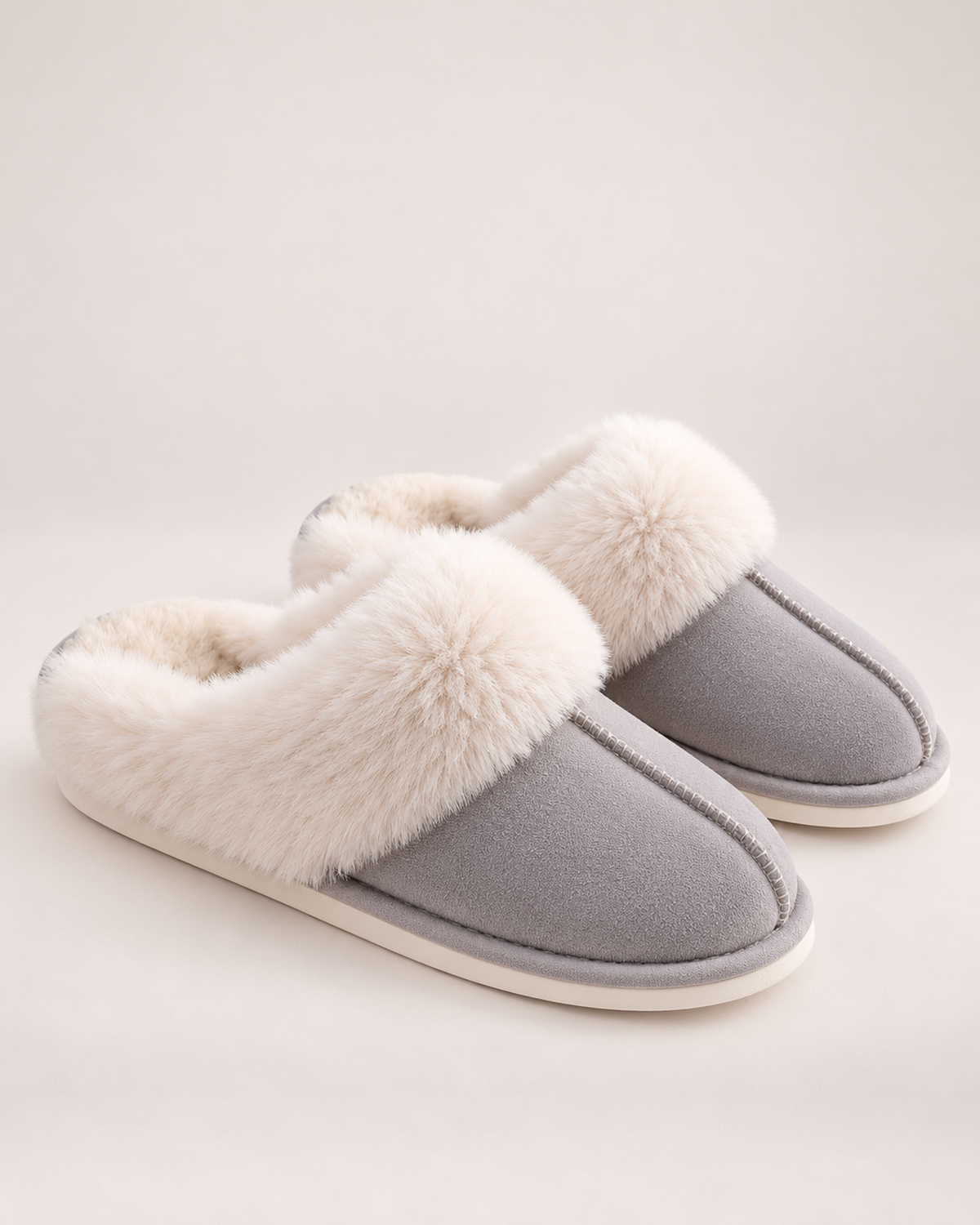 Women’s Mule Slippers with Plush Cuff and Closed Toe in Grey, product only view