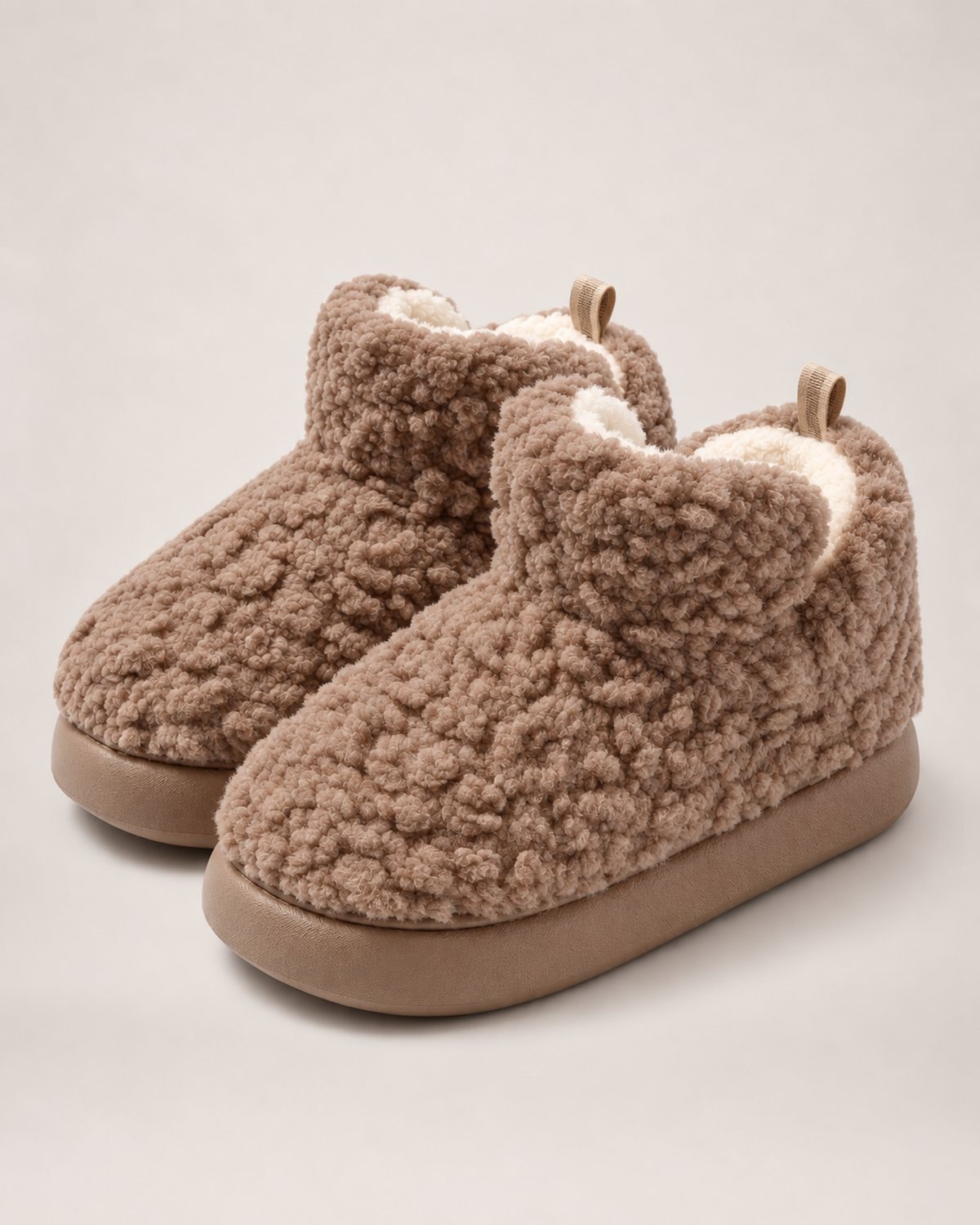 Women’s Slipper Boots with Fluffy Finish and Thick Sole in Black, product only pair front three quarter view