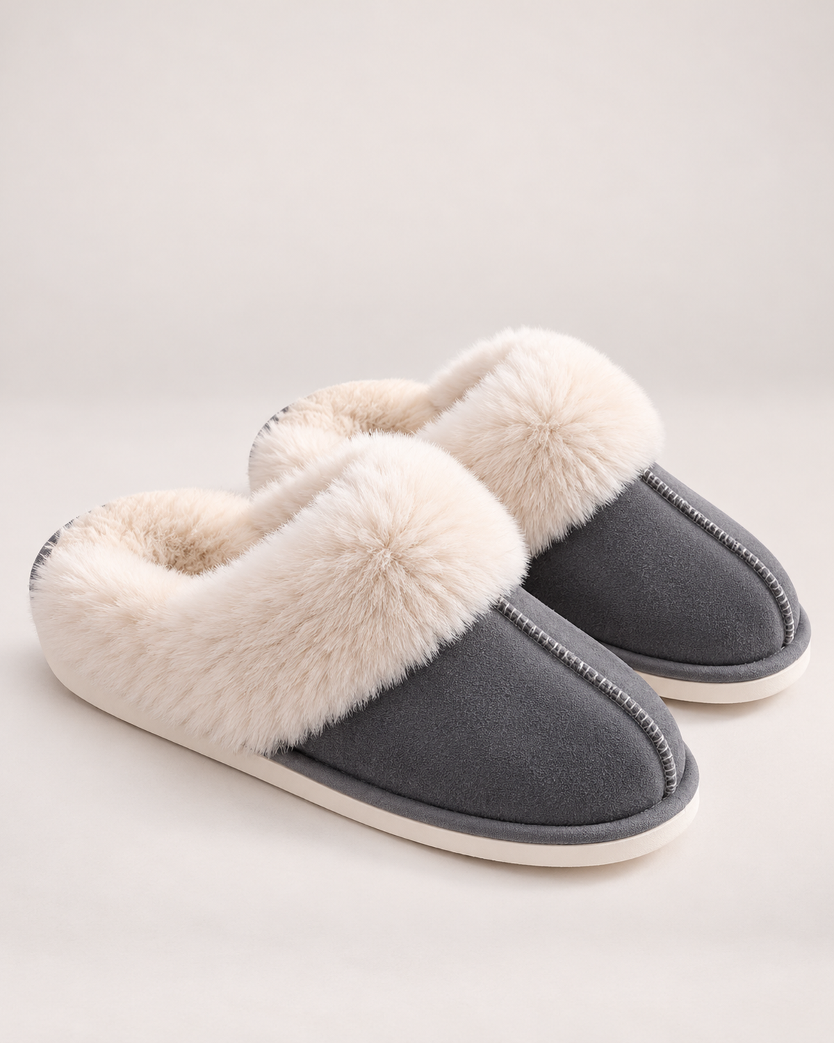 Women’s Mule Slippers with Plush Cuff and Closed Toe in Dark Grey, product only view