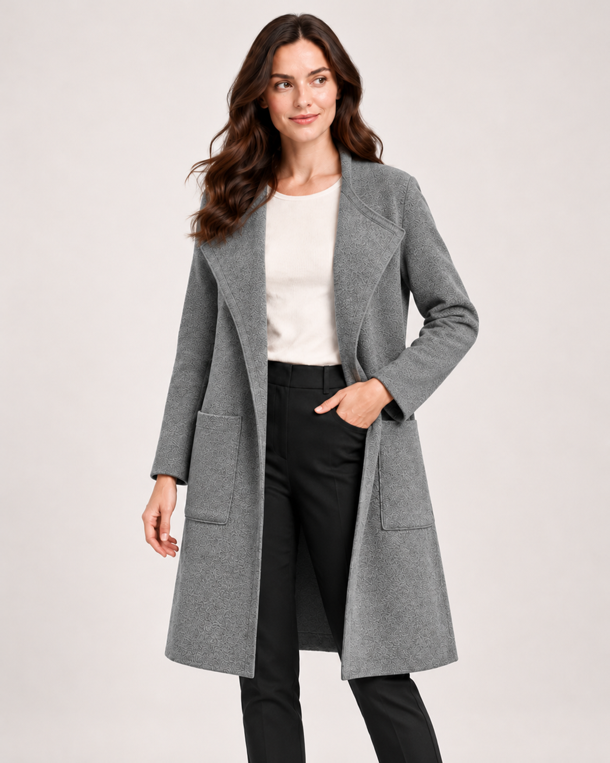Women's Coatigan with Lapel Collar and Pockets grey close variant view