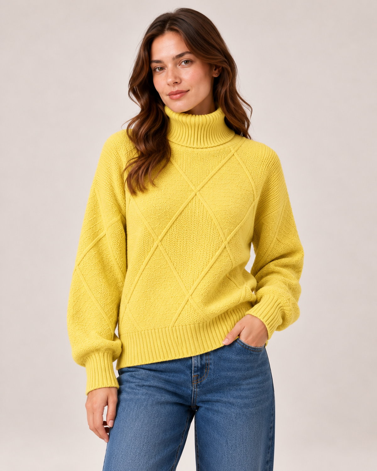 Women's Oversized Turtleneck Jumper yellow close variant view