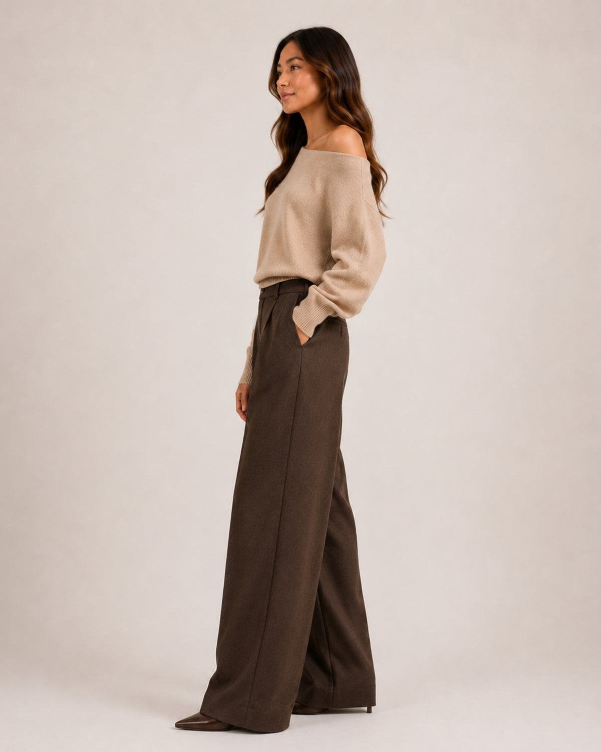 Women's Off Shoulder Knitted Jumper – Relaxed Asymmetric Knit