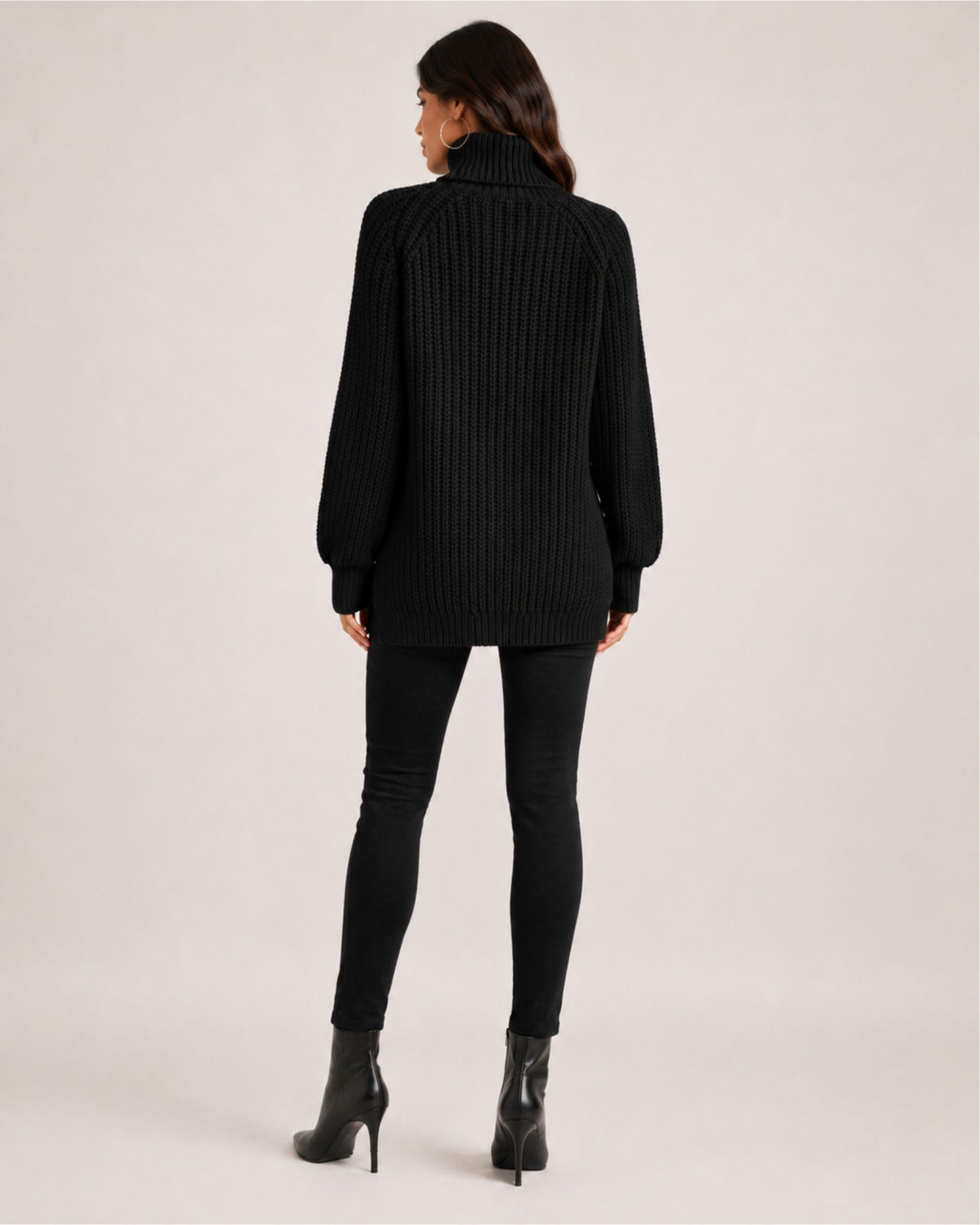 Women's Chunky Knit Roll Neck Jumper with Side Splits