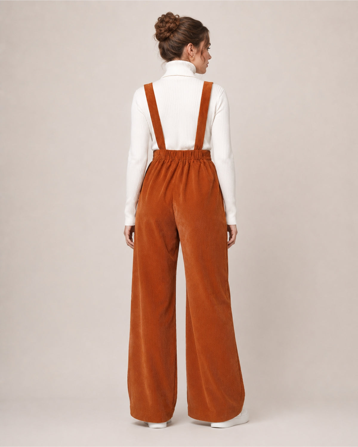 Women's Brown Corduroy Overalls with Wide Leg